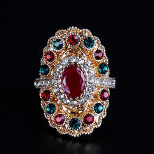 Load image into Gallery viewer, Luxury Jewelry Oval Red Resin Ring Ancient Gold Mosaic Crystal Ring