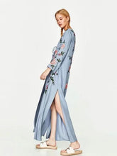 Load image into Gallery viewer, National Style Inwrought Floral-Print Long Short Sleeve V Neck Lace-Up Maxi Dress
