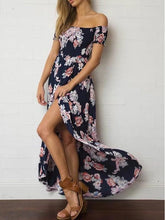 Load image into Gallery viewer, High Waist Floral-Print Off-Shoulder Side Split Bohemia Beach Dress