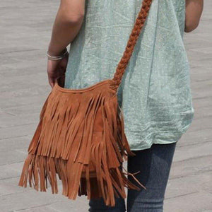 Fashion Boho Women Suede Weave Tassel Shoulder Bag