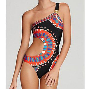 Print Triangle Piece Creative Single Shoulder Swimsuit