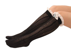 Button Lace Stockings Diamond Over The Knee Long Socks