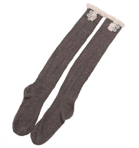 Button Lace Stockings Diamond Over The Knee Long Socks