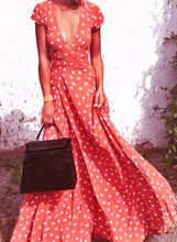 Load image into Gallery viewer, Women s Boho Polka Dots Deep V Neck Short Sleeve Maxi Dress