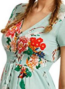 Women s Boho V Neck High Waist Slit Floral Maxi Dress