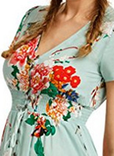 Women s Boho V Neck High Waist Slit Floral Maxi Dress