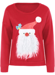 Fashion Round Neck Father Christmas Patterned Thicken Sweatshirt