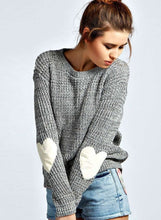 Load image into Gallery viewer, Women s Long Sleeve Beautiful Heathered Heart Patch Pullover Knit Sweater