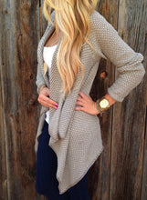 Load image into Gallery viewer, Women s Long Sleeve Draped Open Front Asymmetrical Knitted Cardigan