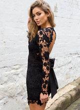 Load image into Gallery viewer, V Neck Backless Hollowed Out Crochet Bodycon Dress with Belt
