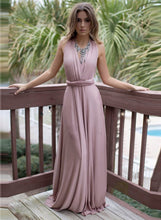 Load image into Gallery viewer, Elegant V Neck Sleeveless Backless Long Prom Dress