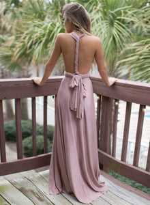Elegant V Neck Sleeveless Backless Long Prom Dress